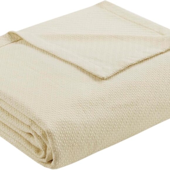 Madison Park Liquid Cotton Ivory Queen Blanket (BL51N-0733) - Picture 1 of 7